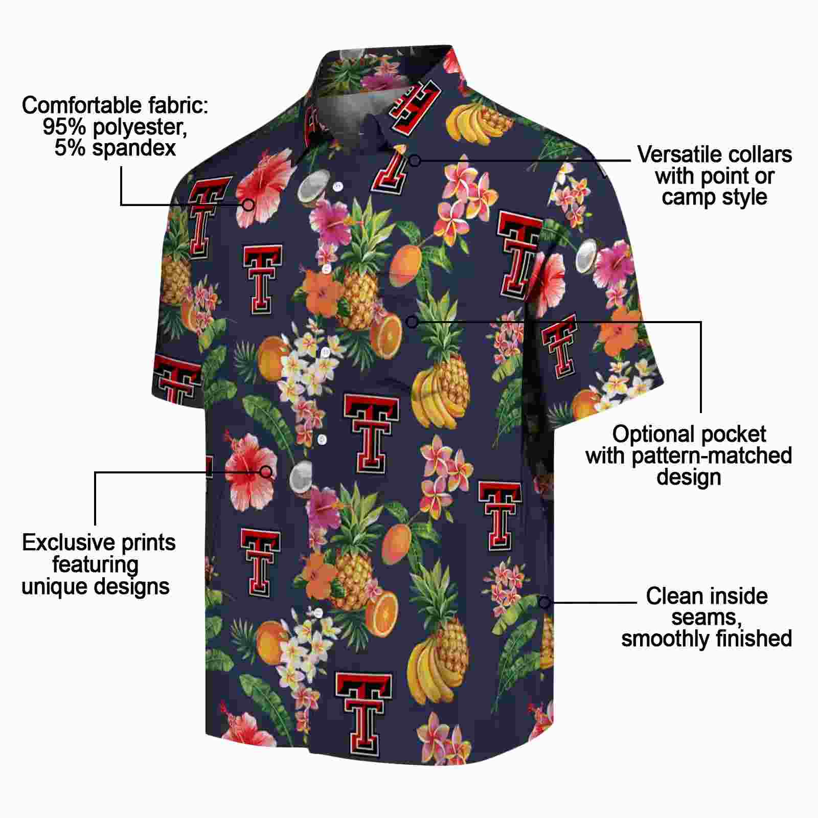 texas tech red raiders hibiscus and fruit navy blue hawaiian shirt new arrival