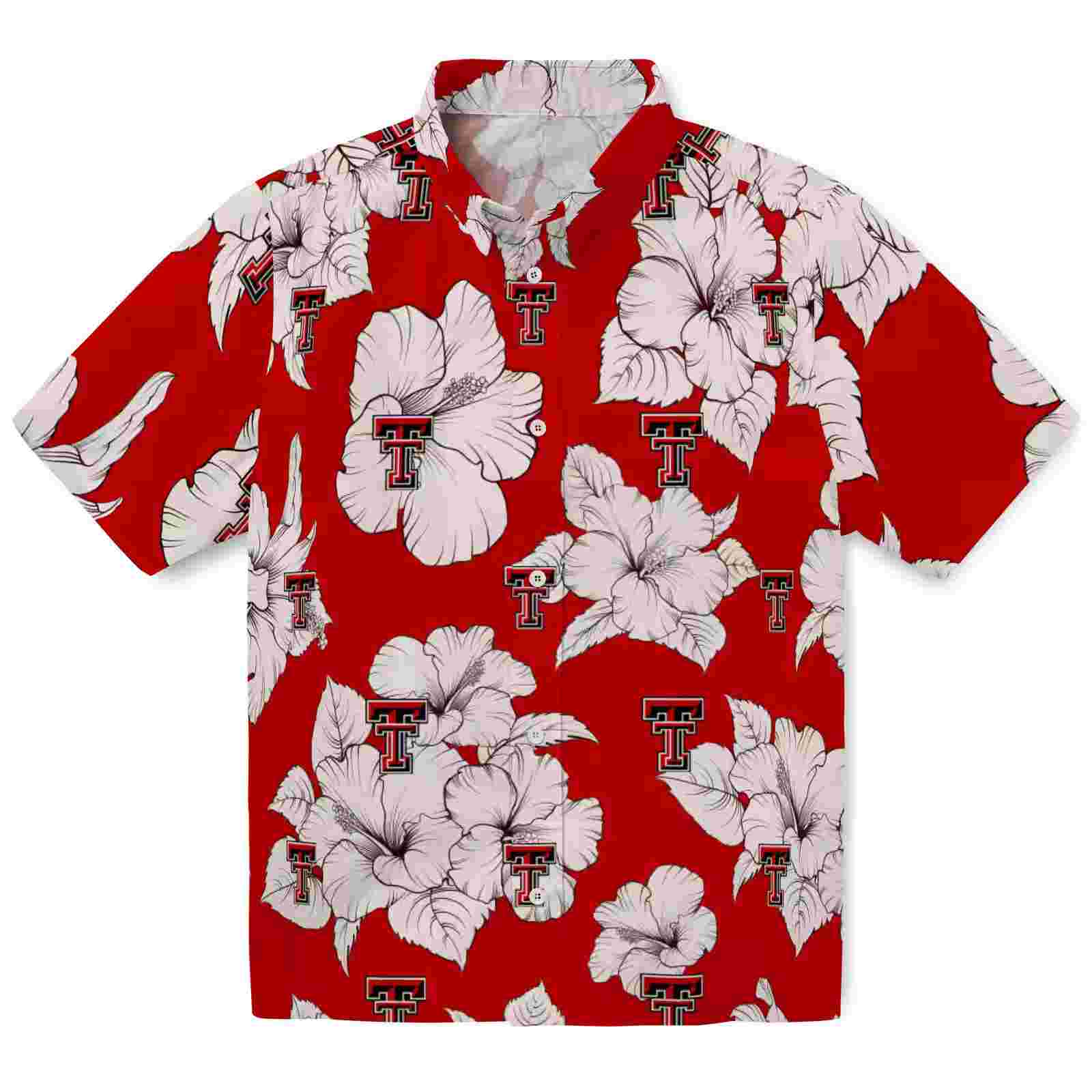 Texas Tech Red Raiders Hibiscus Blooms Red White Hawaiian Shirt