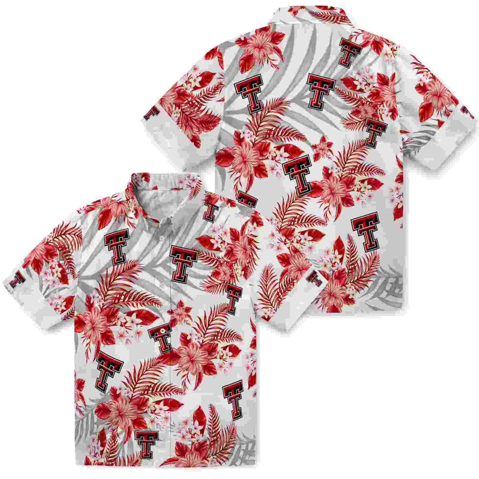 texas tech red raiders hibiscus palm leaves red white hawaiian shirt high quality