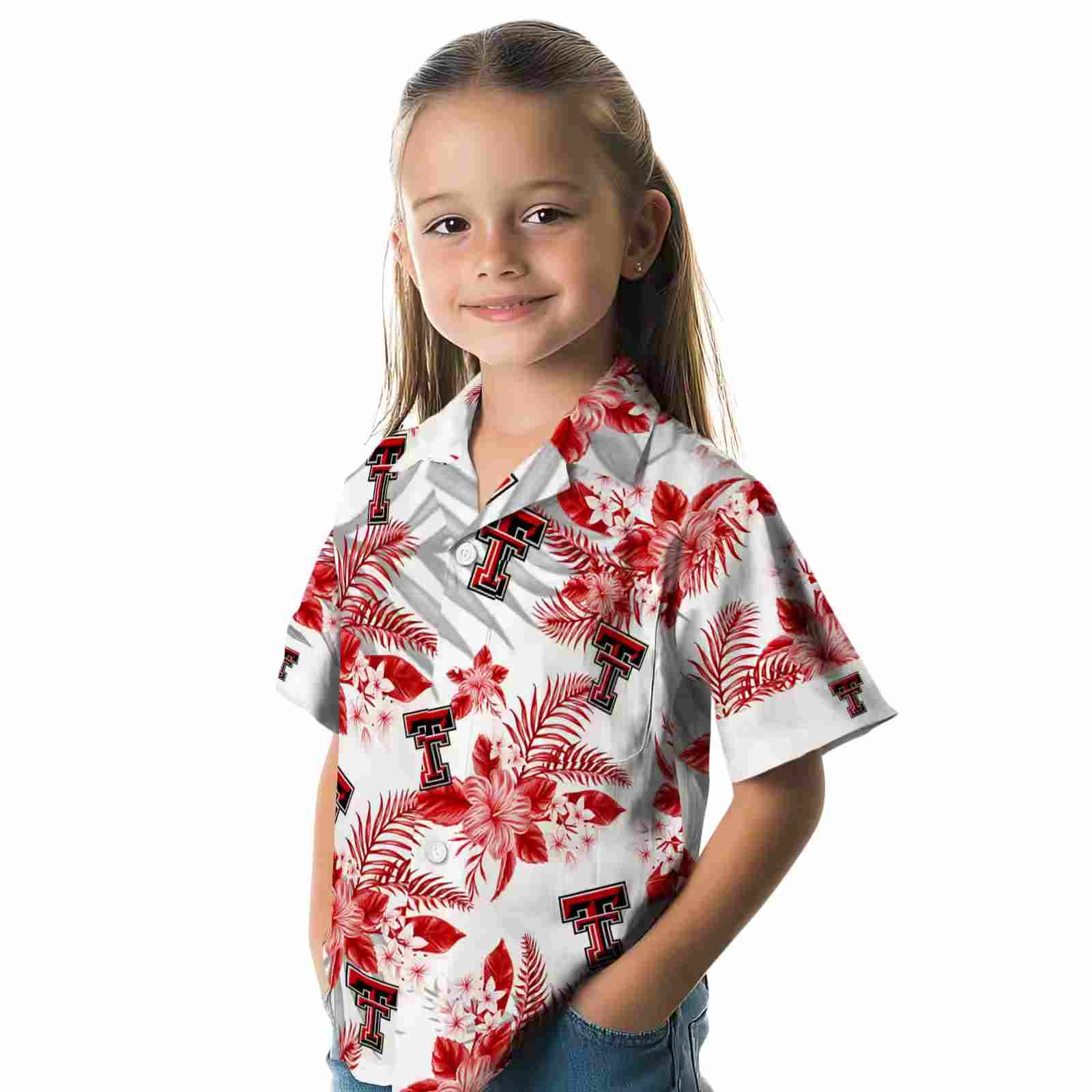 texas tech red raiders hibiscus palm leaves red white hawaiian shirt premium grade