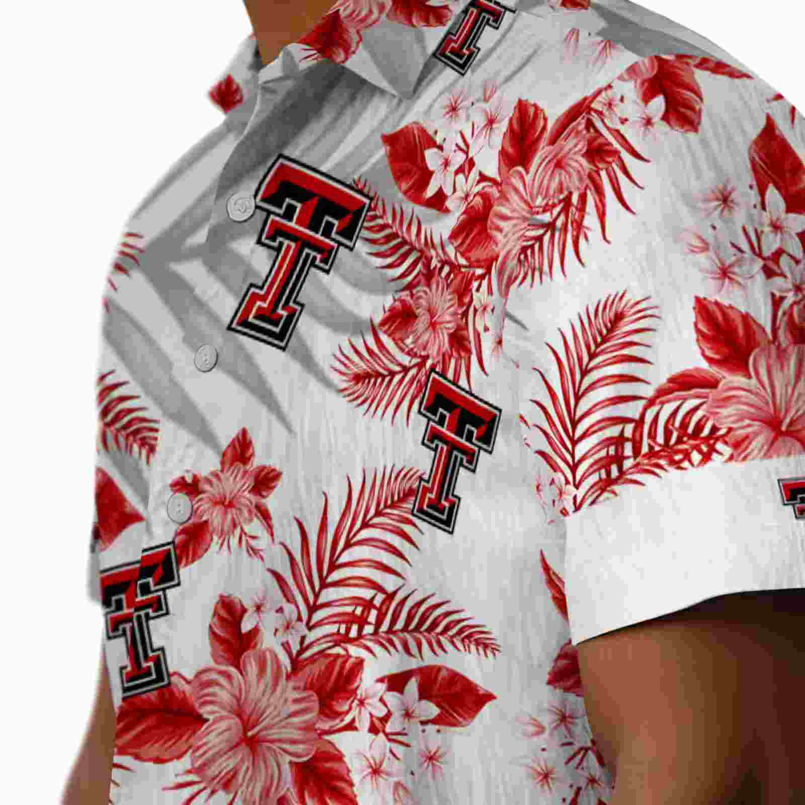 texas tech red raiders hibiscus palm leaves red white hawaiian shirt trendy