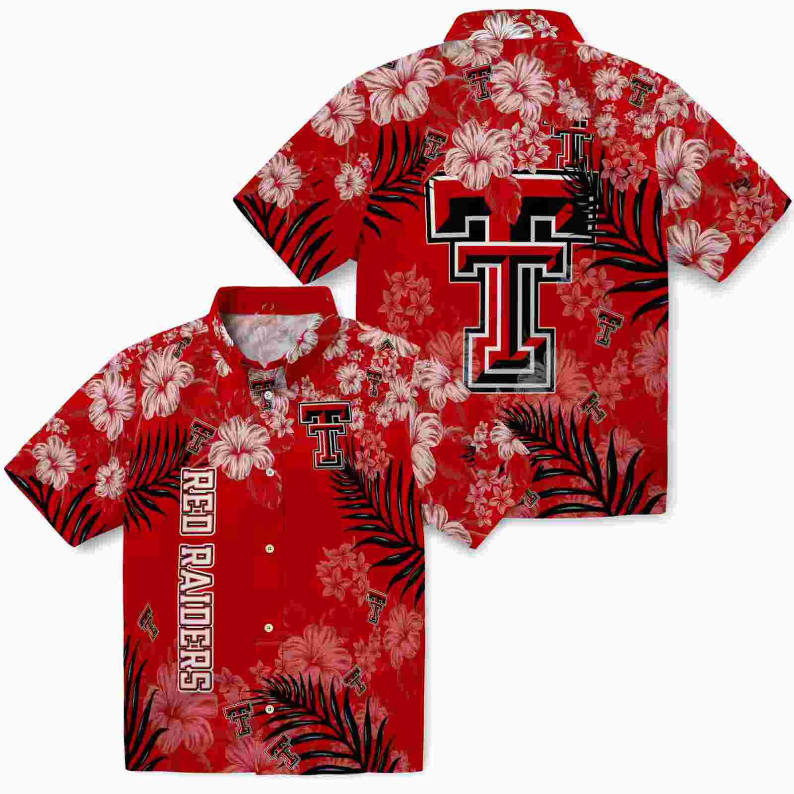 texas tech red raiders hibiscus print red hawaiian shirt high quality