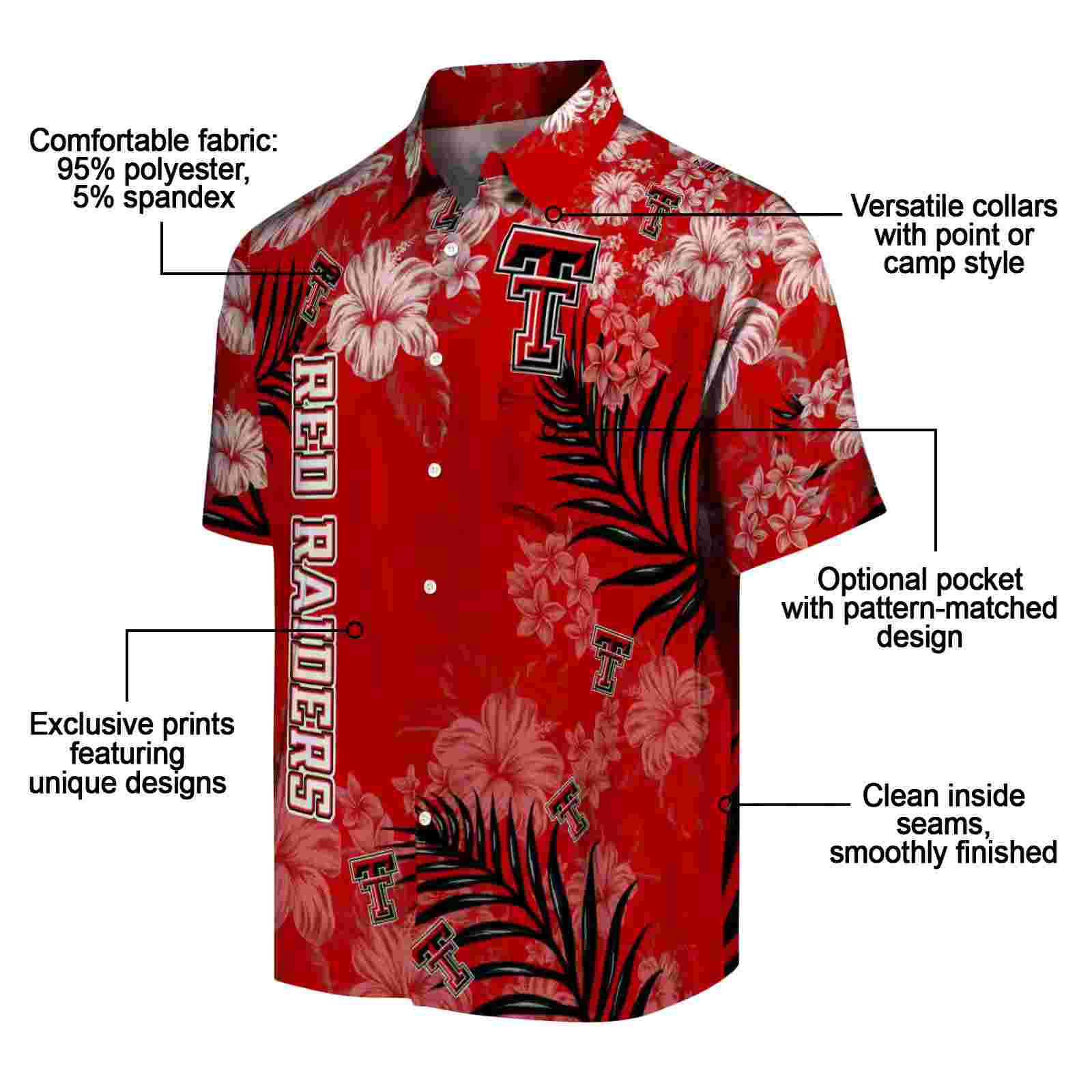 texas tech red raiders hibiscus print red hawaiian shirt new arrival