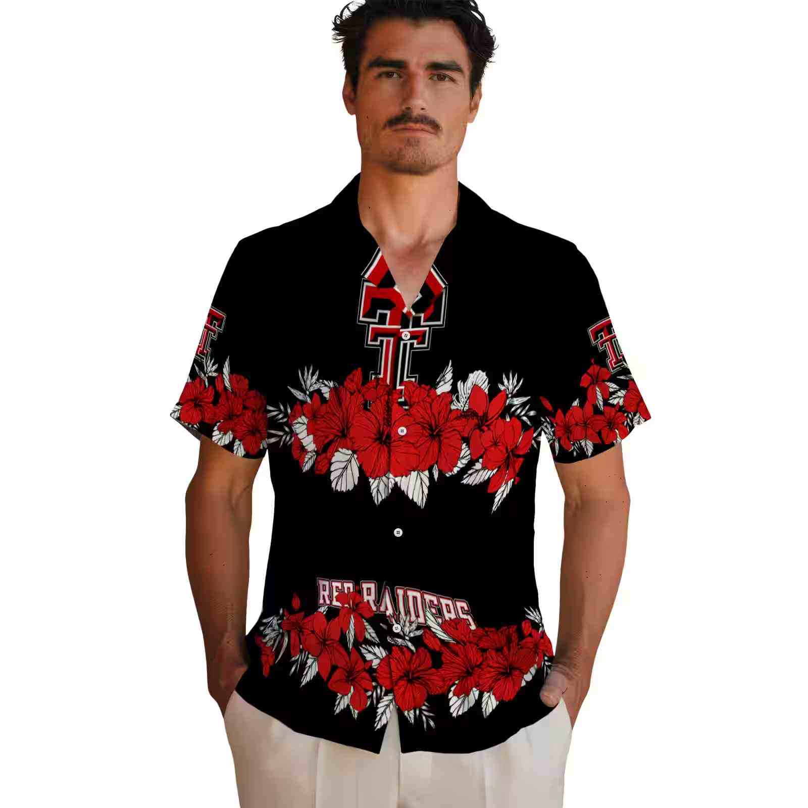 texas tech red raiders hibiscus stripe red black hawaiian shirt fashion forward