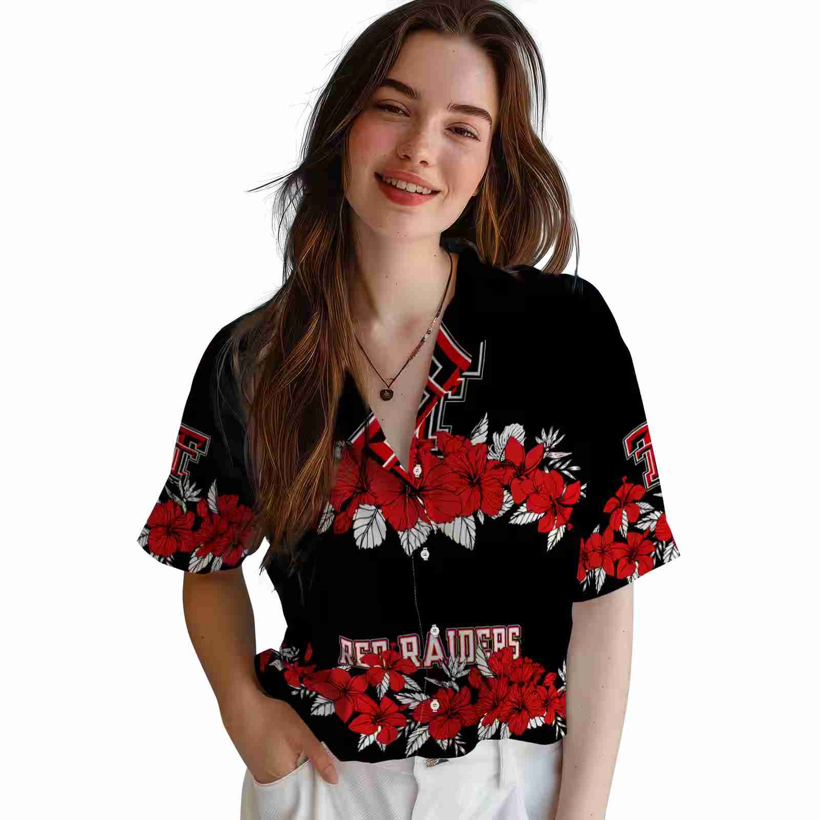 texas tech red raiders hibiscus stripe red black hawaiian shirt latest model