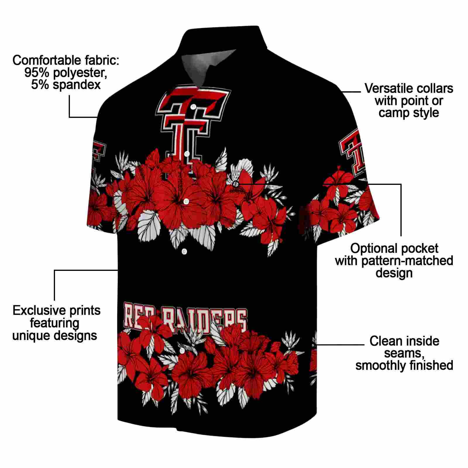 texas tech red raiders hibiscus stripe red black hawaiian shirt new arrival