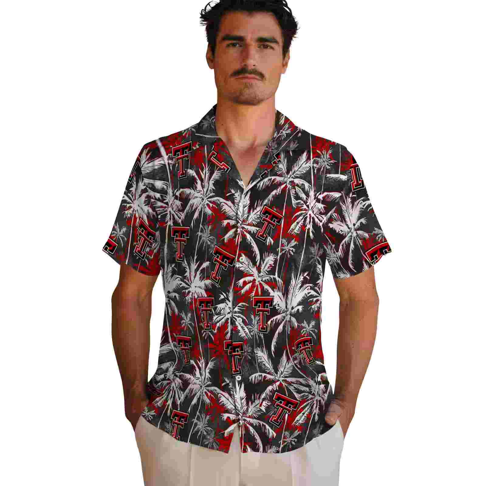 texas tech red raiders palm pattern red black hawaiian shirt fashion forward