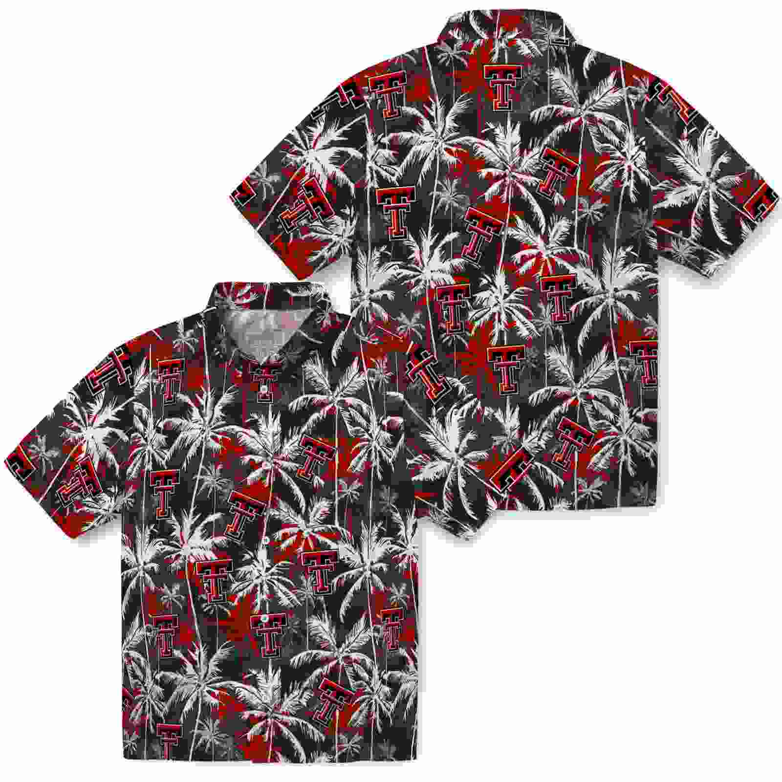 texas tech red raiders palm pattern red black hawaiian shirt high quality