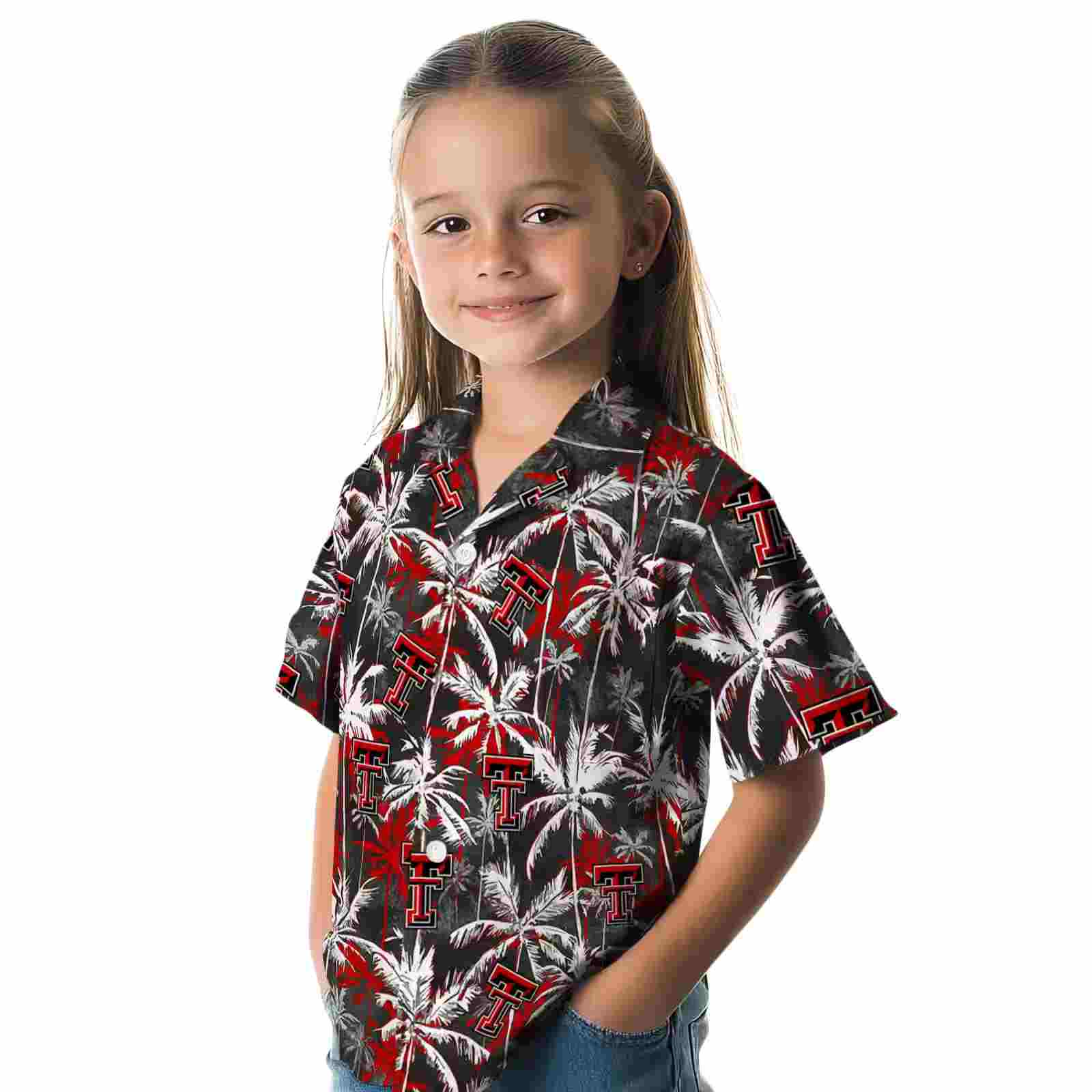 texas tech red raiders palm pattern red black hawaiian shirt premium grade