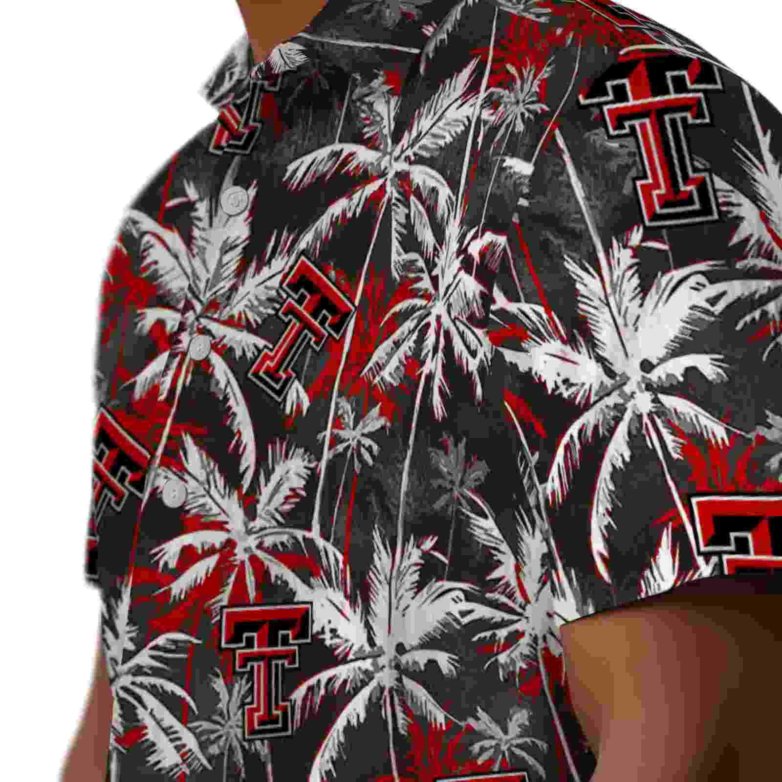 texas tech red raiders palm pattern red black hawaiian shirt trendy