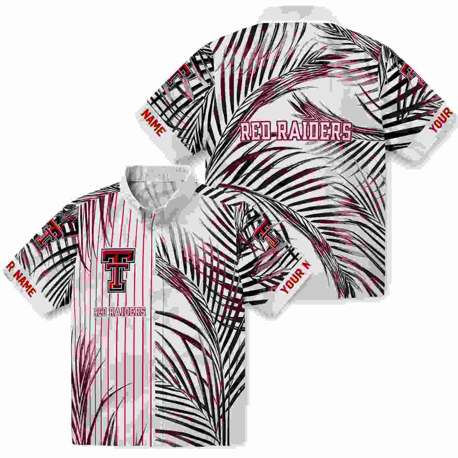 texas tech red raiders palm stripes red black white hawaiian shirt high quality