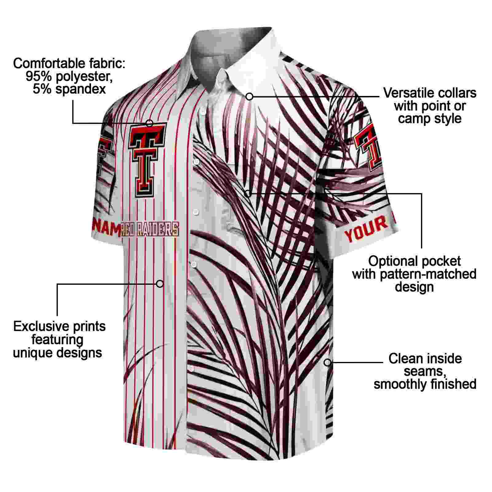 texas tech red raiders palm stripes red black white hawaiian shirt new arrival