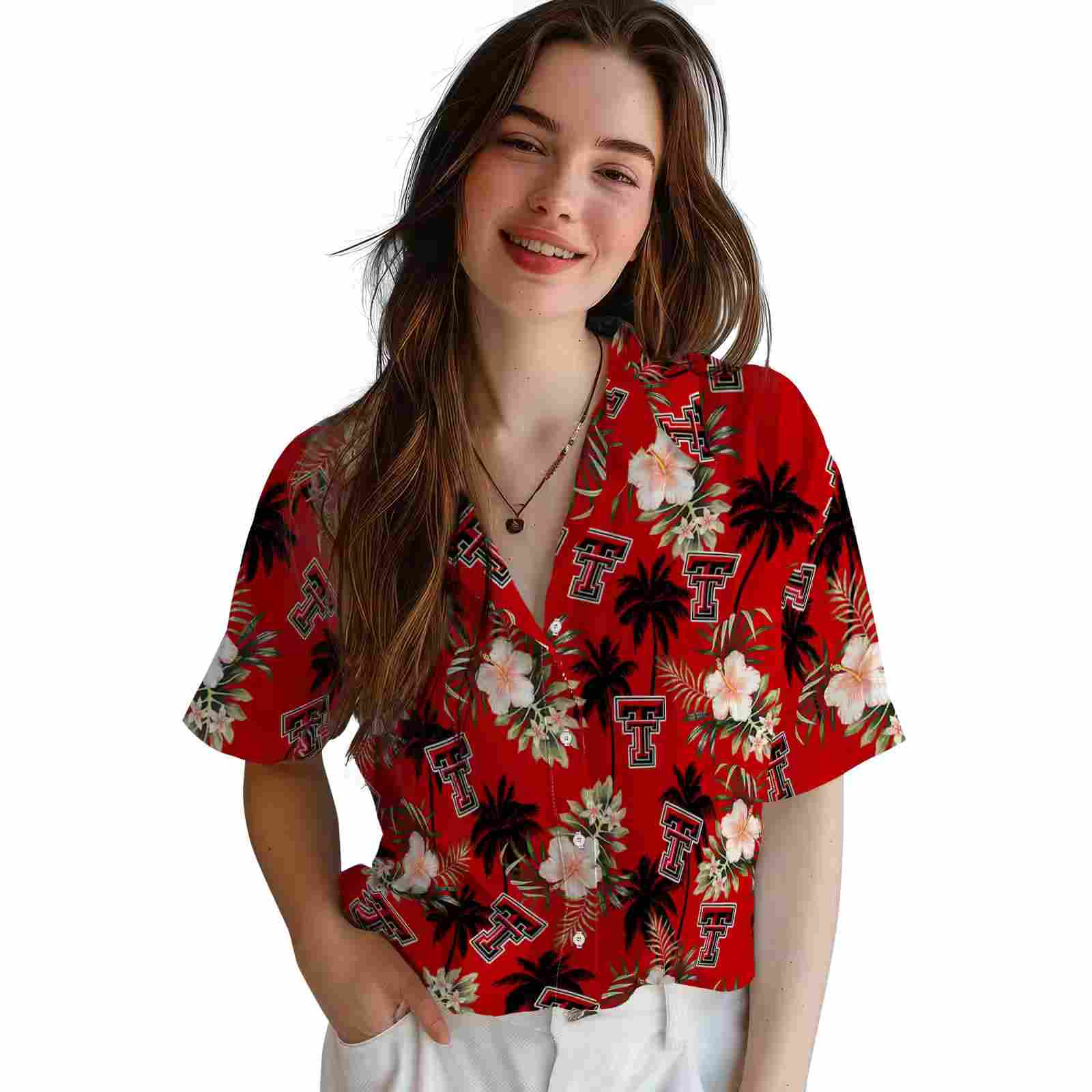 texas tech red raiders palm tree flower red hawaiian shirt latest model