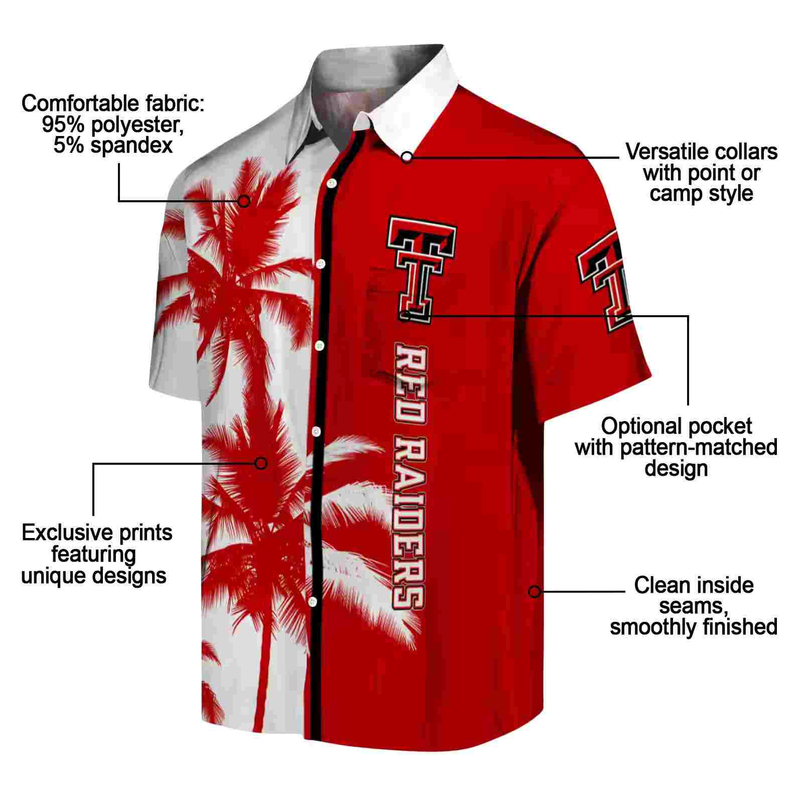 texas tech red raiders palm trees red white hawaiian shirt new arrival