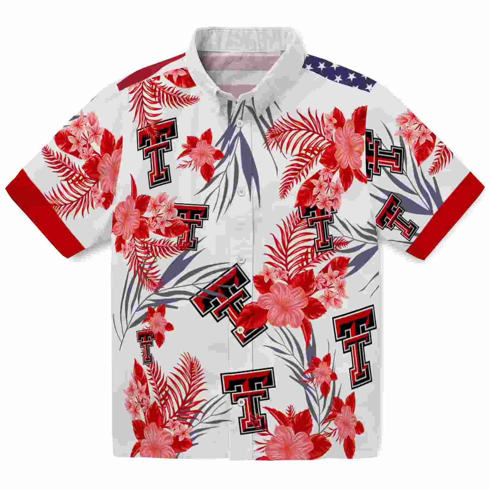 Texas Tech Red Raiders Patriotic Hibiscus Design Red White Hawaiian Shirt