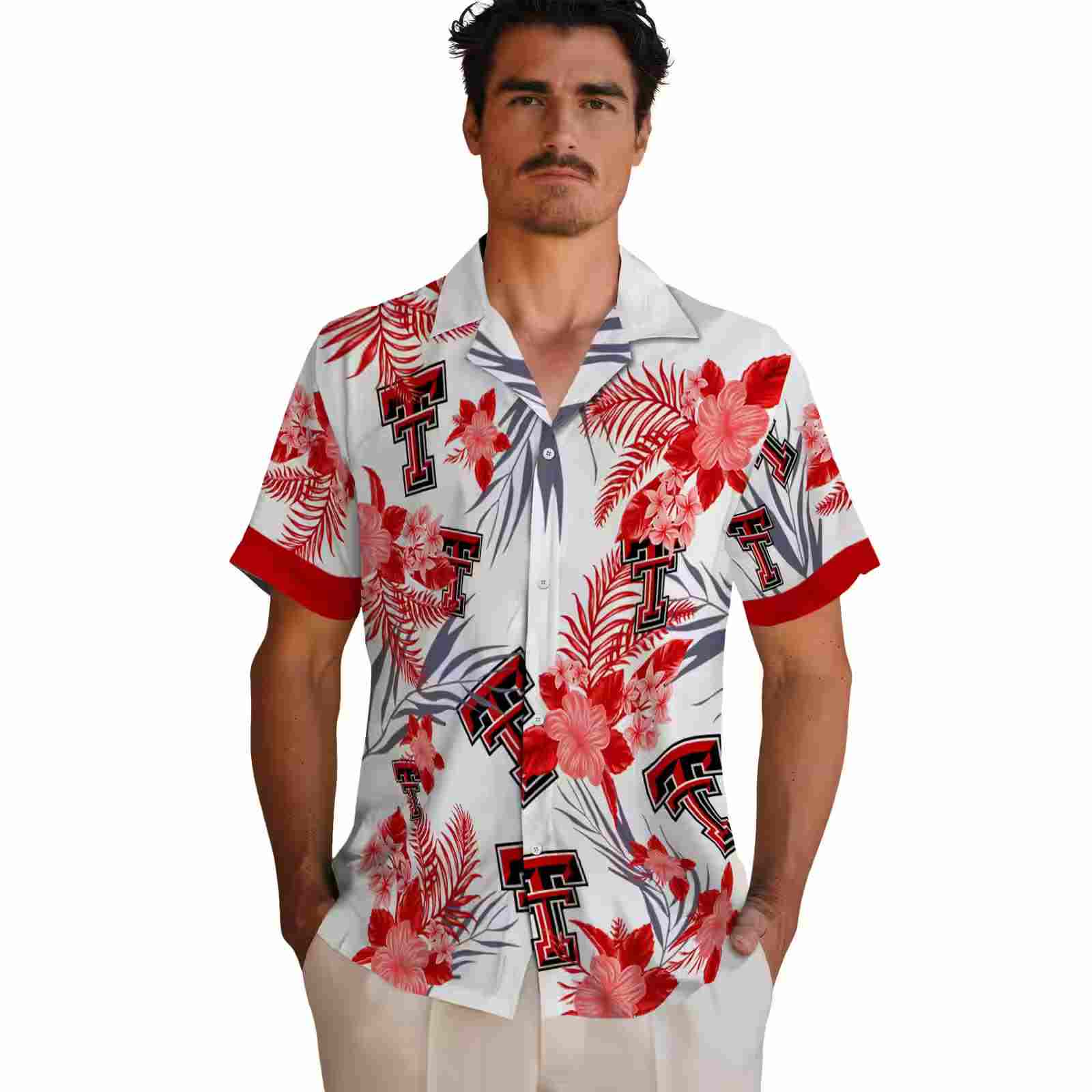 texas tech red raiders patriotic hibiscus design red white hawaiian shirt fashion forward