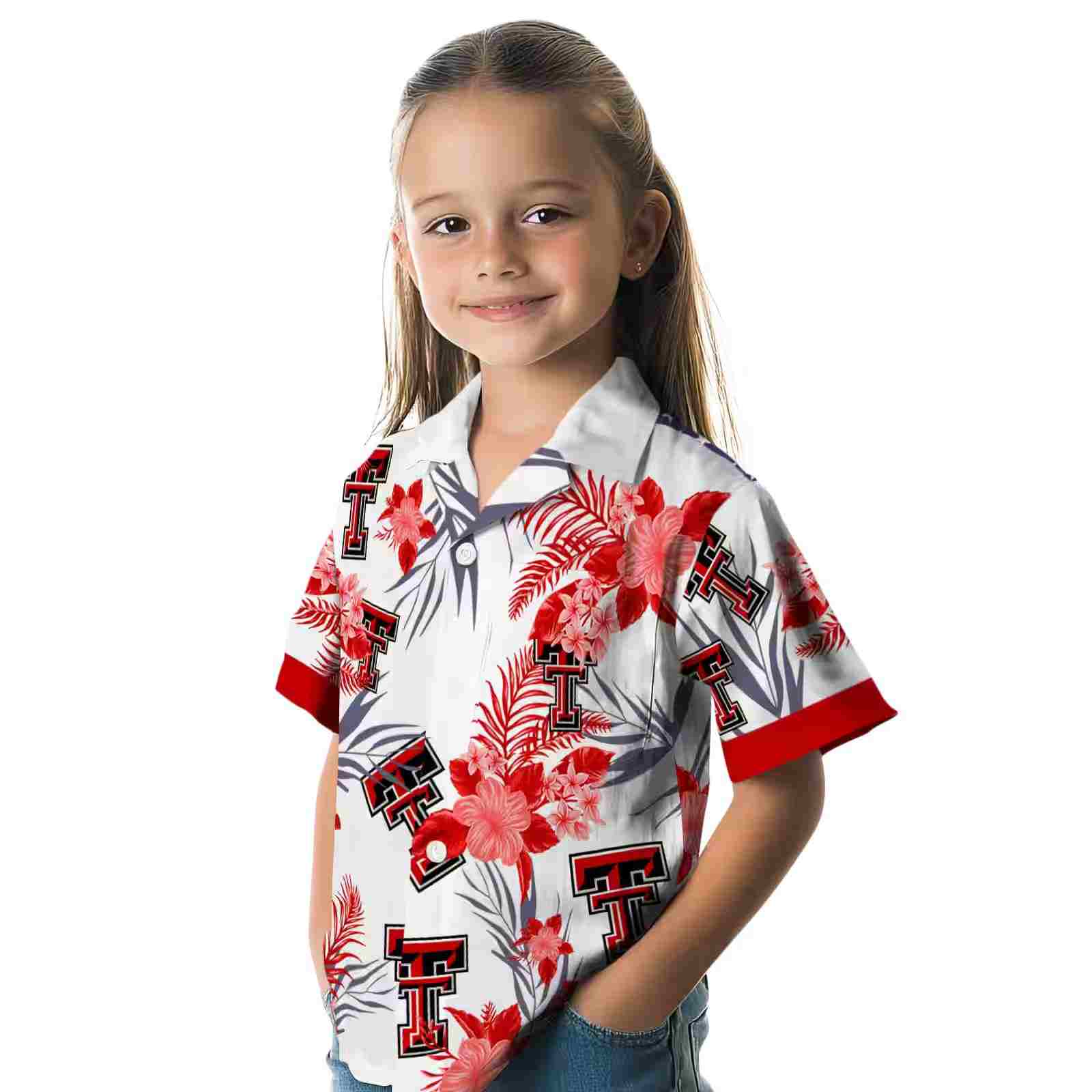 texas tech red raiders patriotic hibiscus design red white hawaiian shirt premium grade