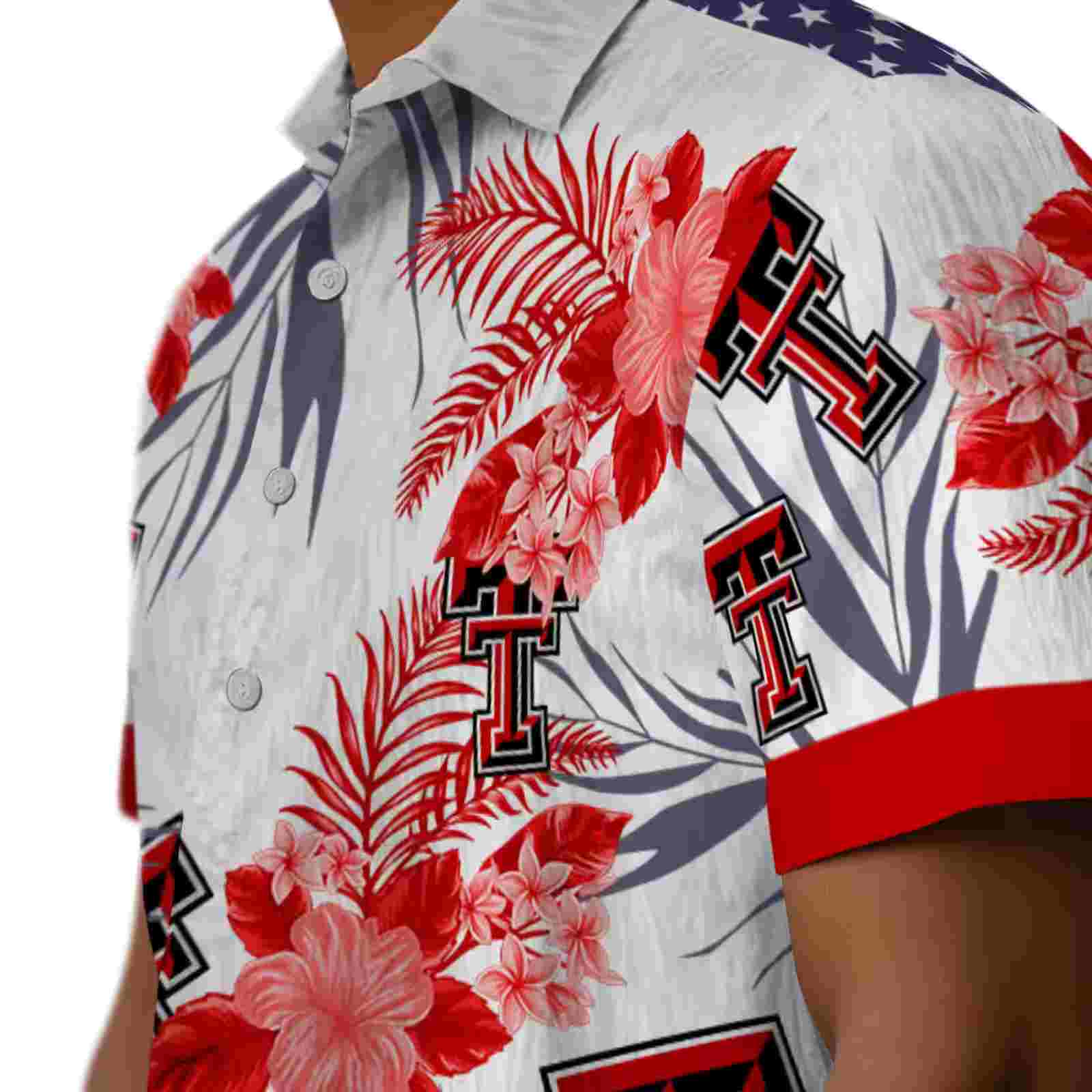 texas tech red raiders patriotic hibiscus design red white hawaiian shirt trendy