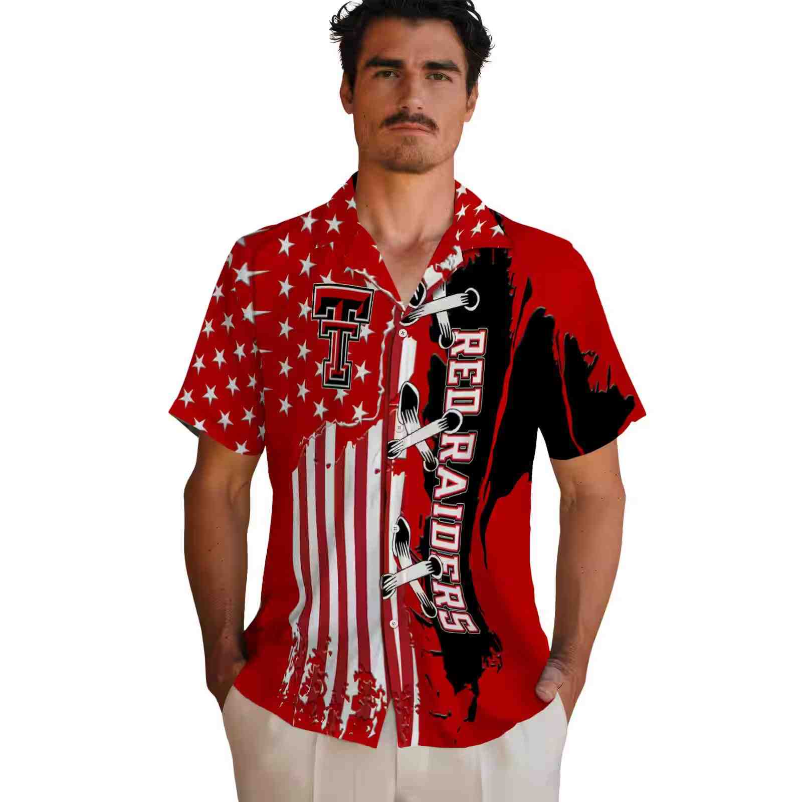 texas tech red raiders stitched flag red hawaiian shirt fashion forward