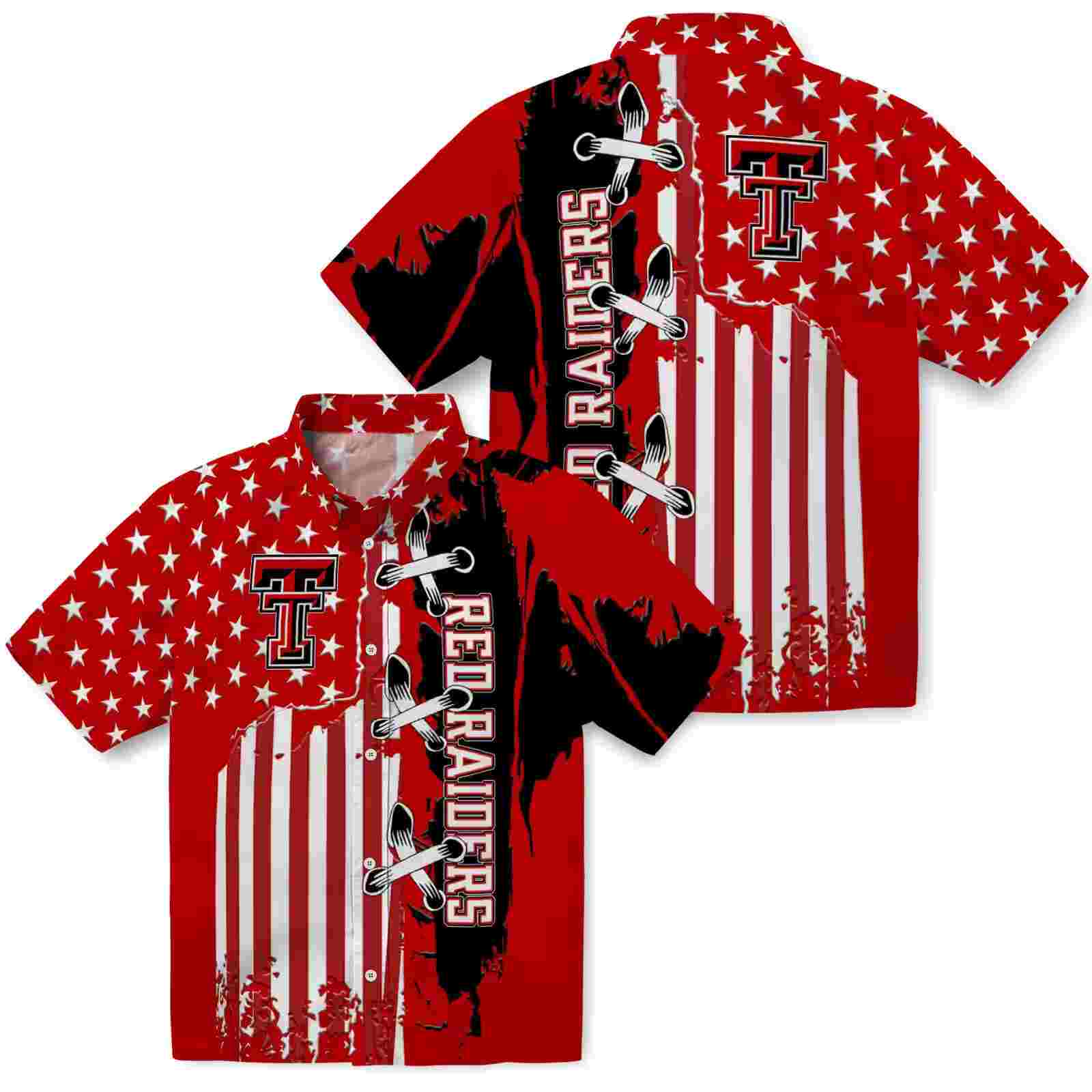 texas tech red raiders stitched flag red hawaiian shirt high quality