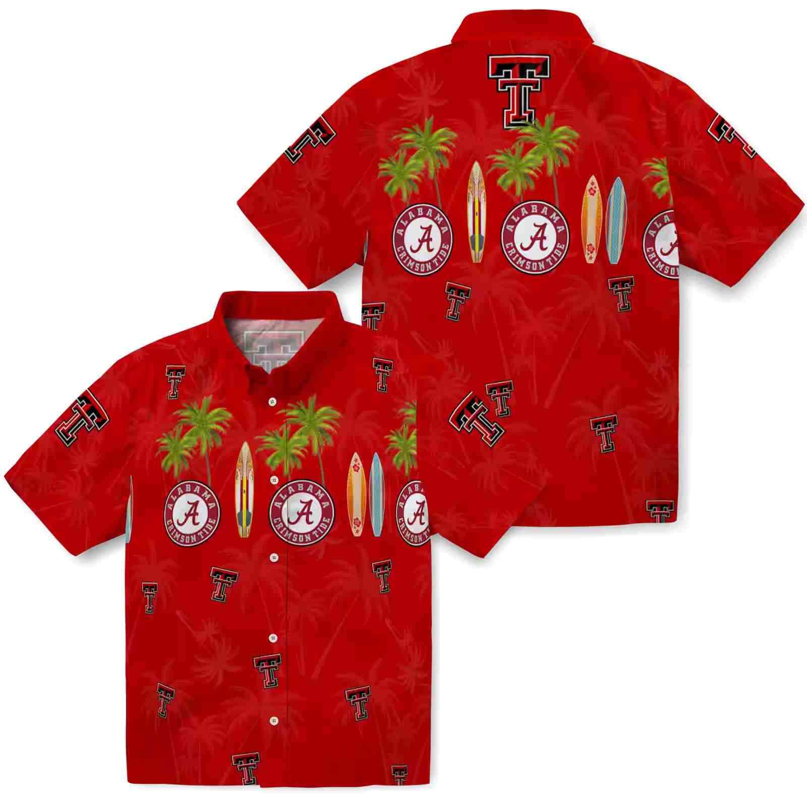 texas tech red raiders surfboard palm red hawaiian shirt high quality