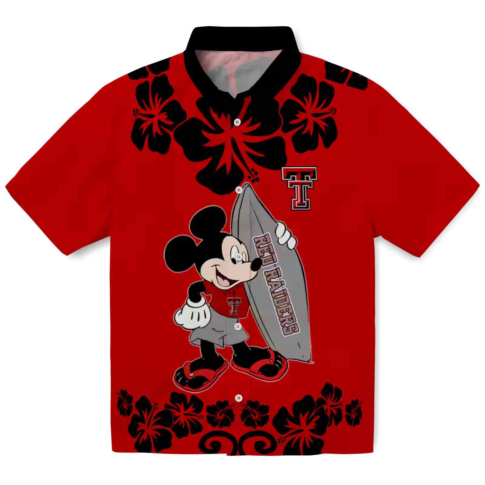 Texas Tech Red Raiders Surfing Mickey Red Hawaiian Shirt