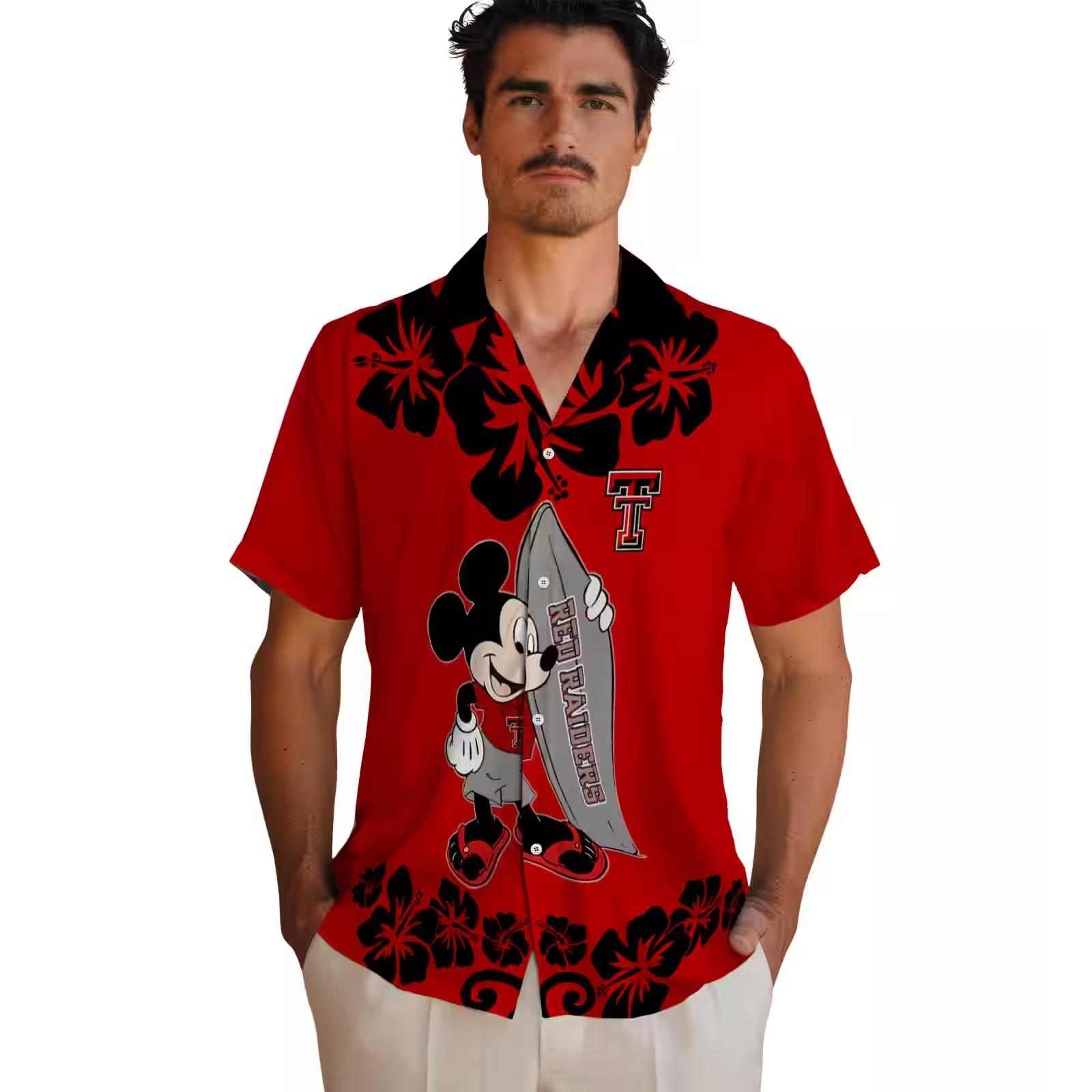 texas tech red raiders surfing mickey red hawaiian shirt fashion forward