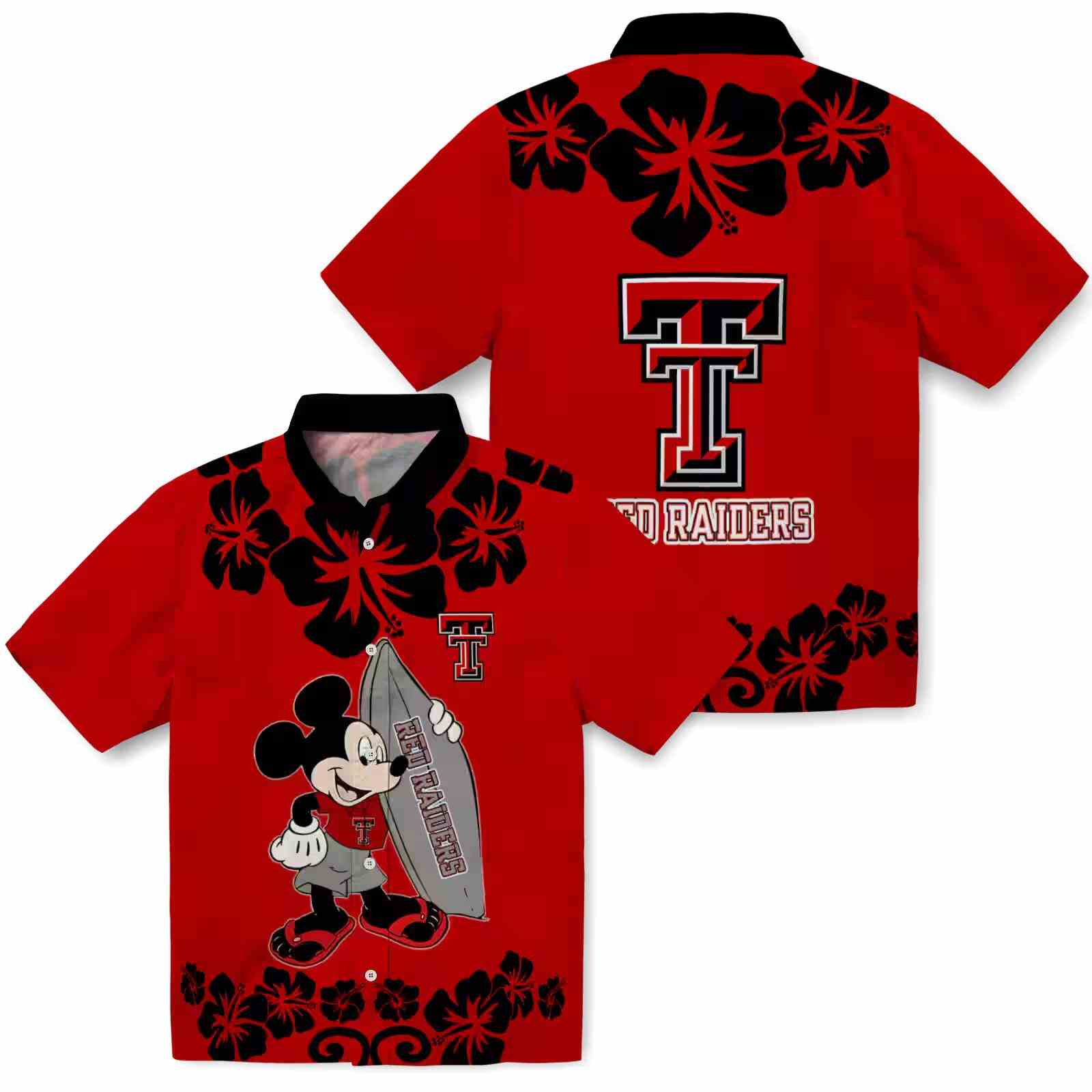 texas tech red raiders surfing mickey red hawaiian shirt high quality