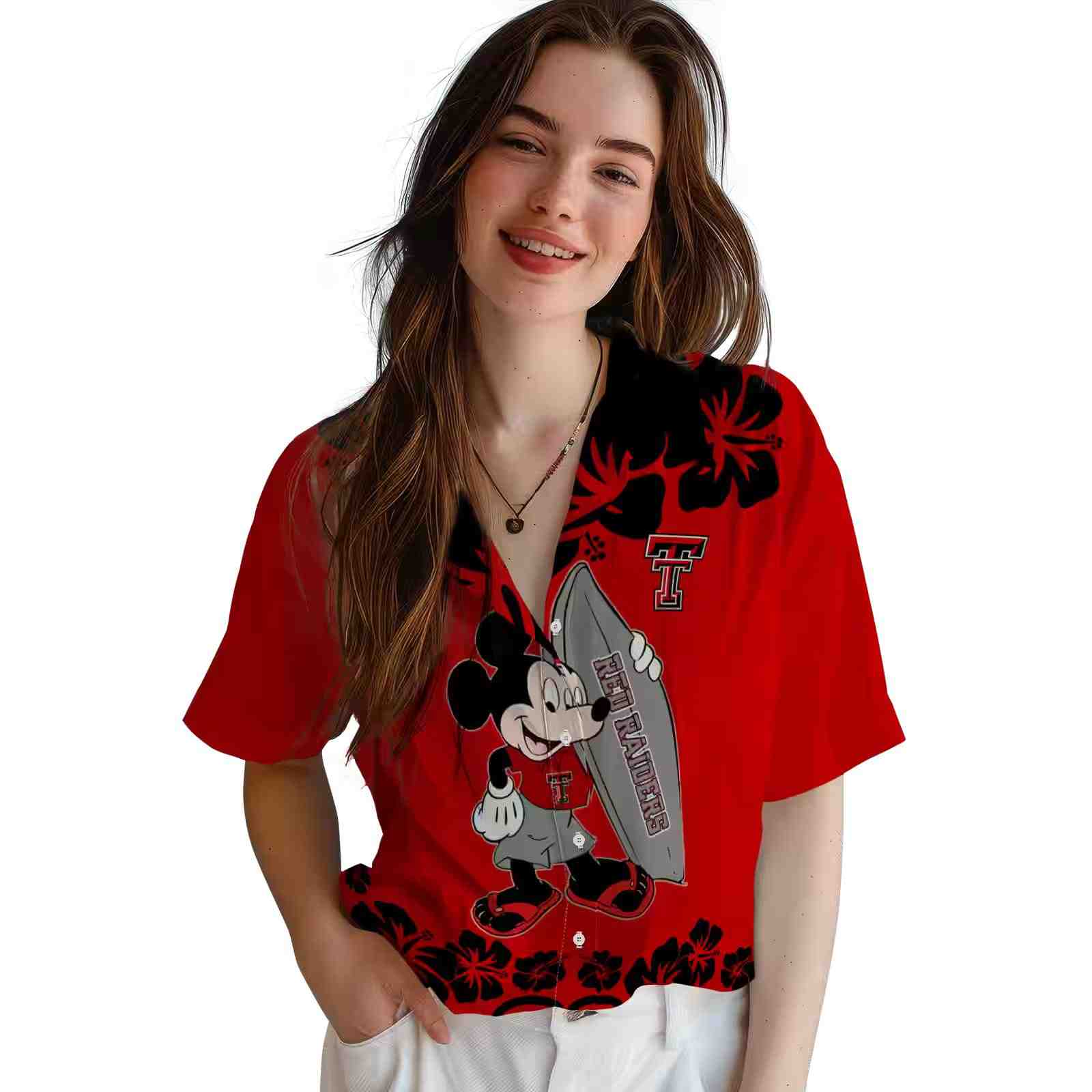 texas tech red raiders surfing mickey red hawaiian shirt latest model