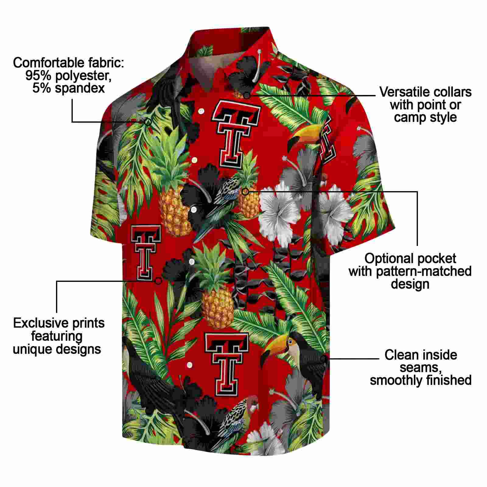 texas tech red raiders toucan hibiscus pineapple red green hawaiian shirt new arrival