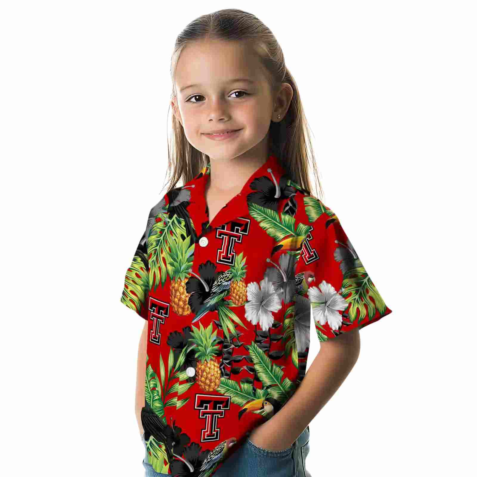 texas tech red raiders toucan hibiscus pineapple red green hawaiian shirt premium grade