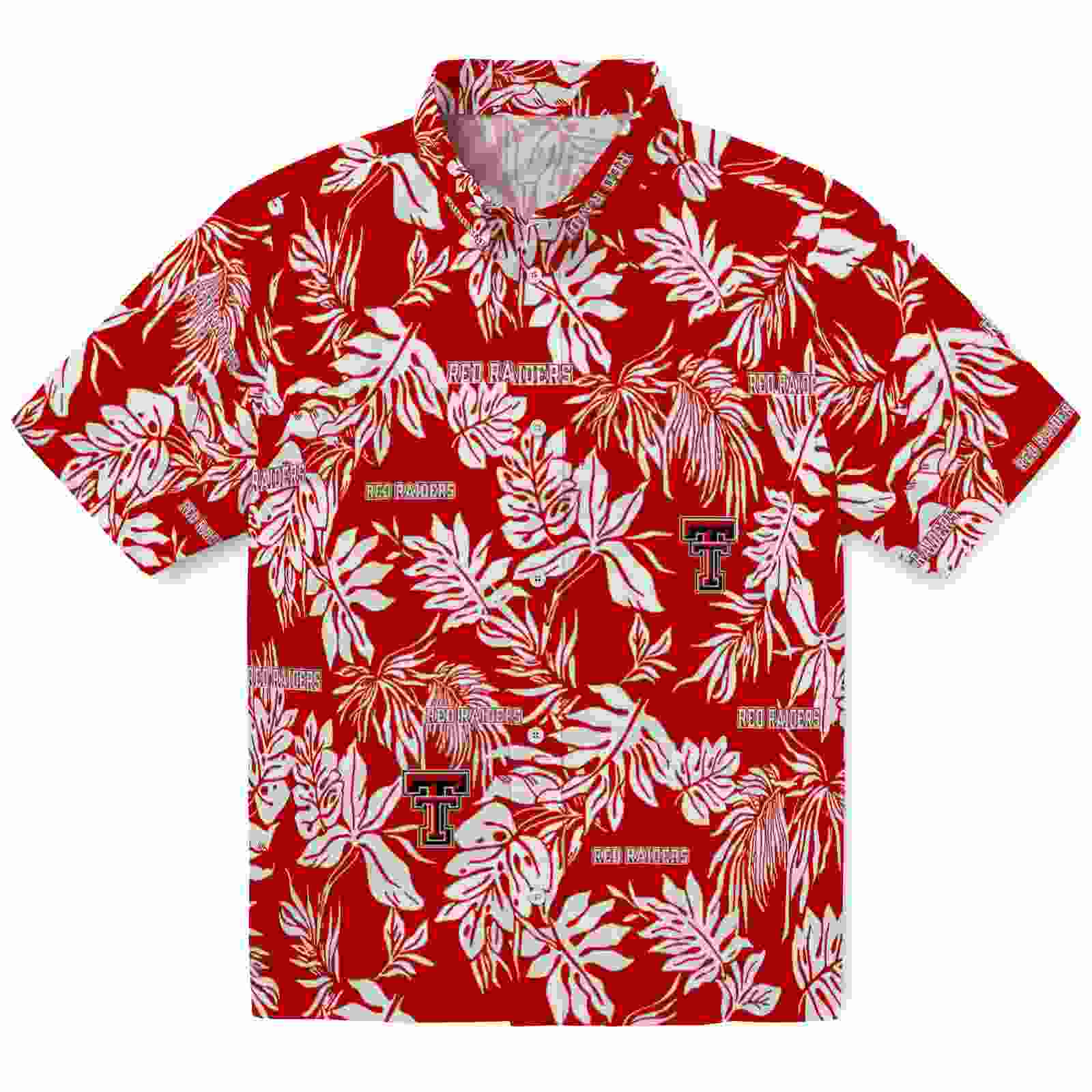 Texas Tech Red Raiders Tropical Leaf Red White Hawaiian Shirt