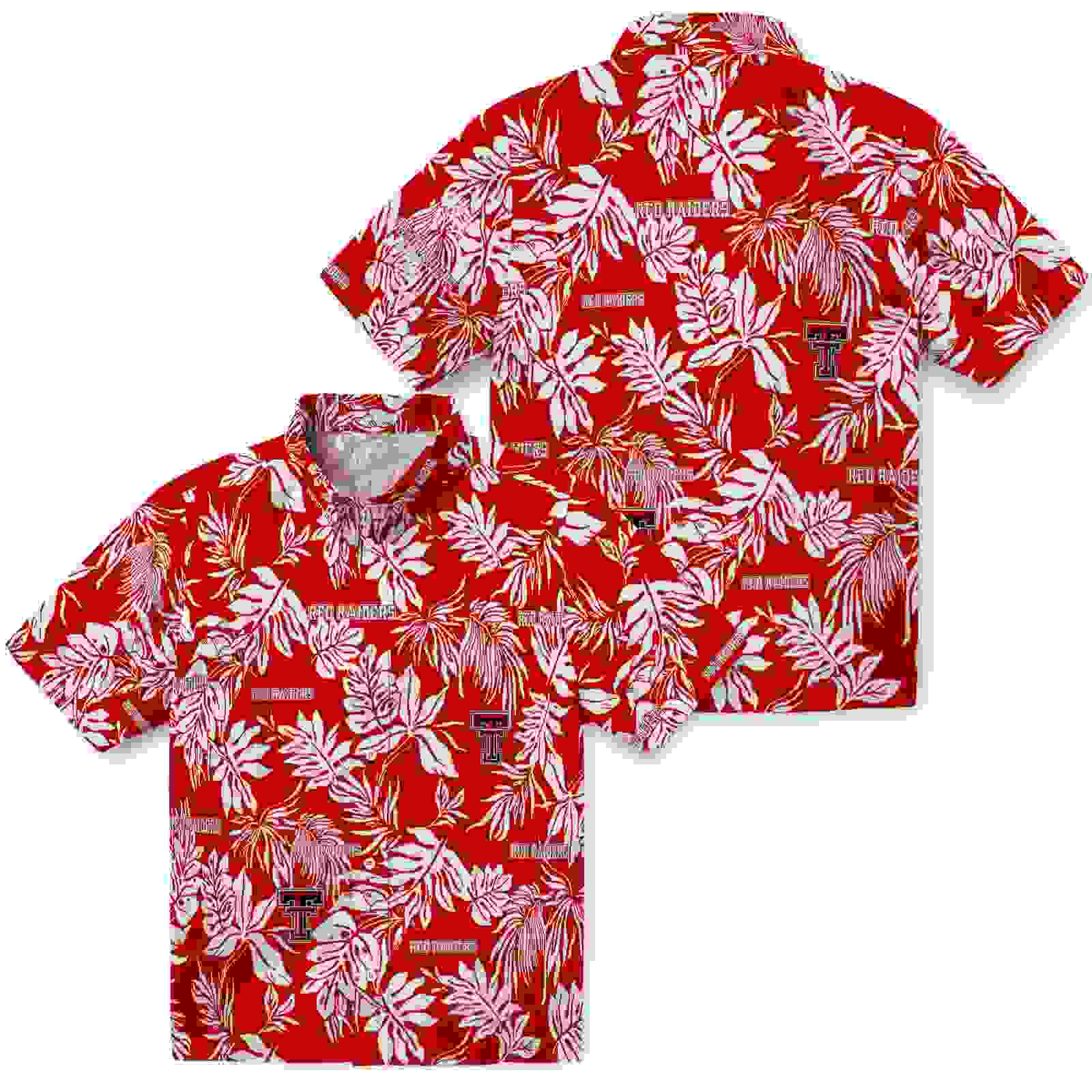 texas tech red raiders tropical leaf red white hawaiian shirt high quality