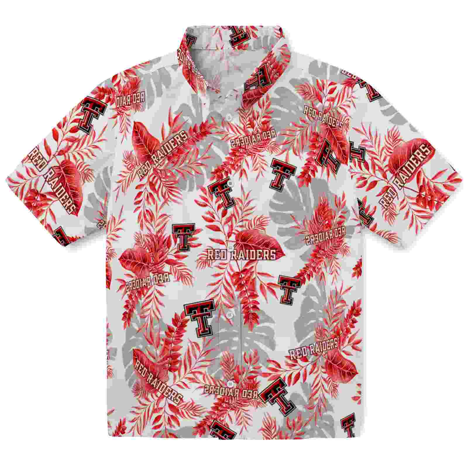 Texas Tech Red Raiders Tropical Leaves Red White Hawaiian Shirt