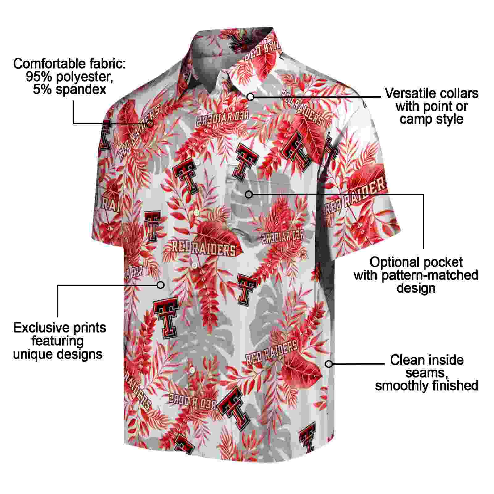 texas tech red raiders tropical leaves red white hawaiian shirt new arrival