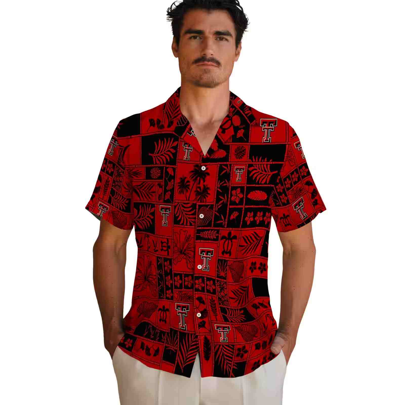 texas tech red raiders tropical patchwork red black hawaiian shirt fashion forward