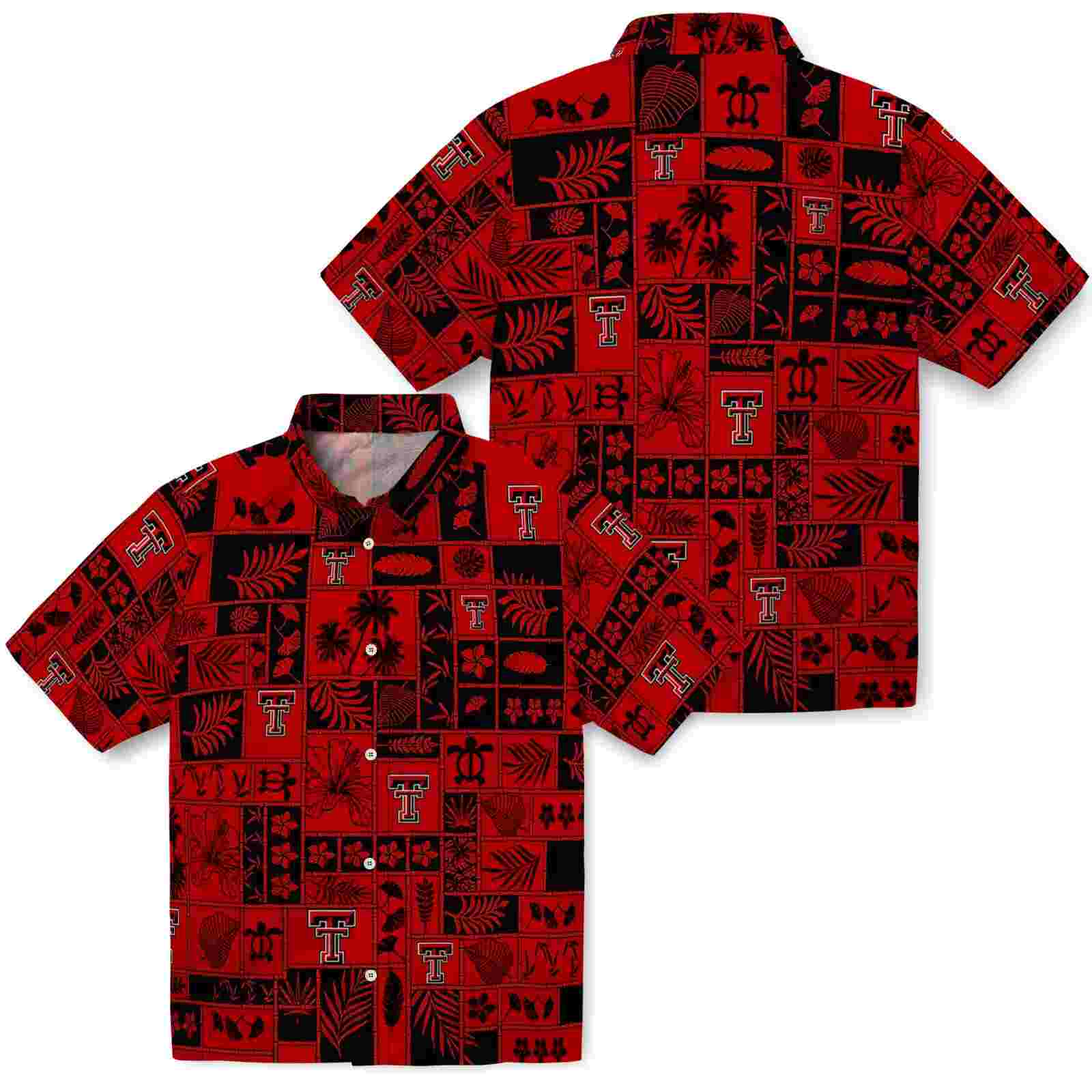 texas tech red raiders tropical patchwork red black hawaiian shirt high quality