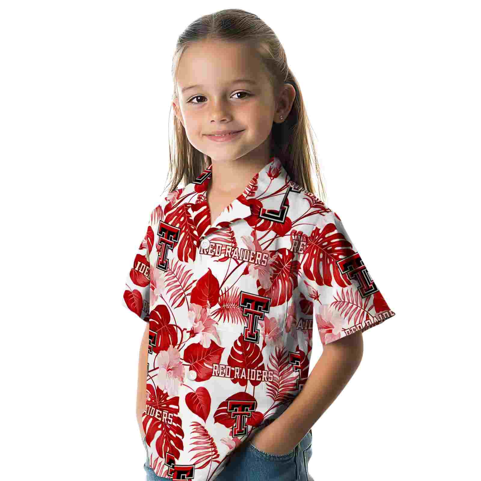 texas tech red raiders tropical plants red white hawaiian shirt premium grade