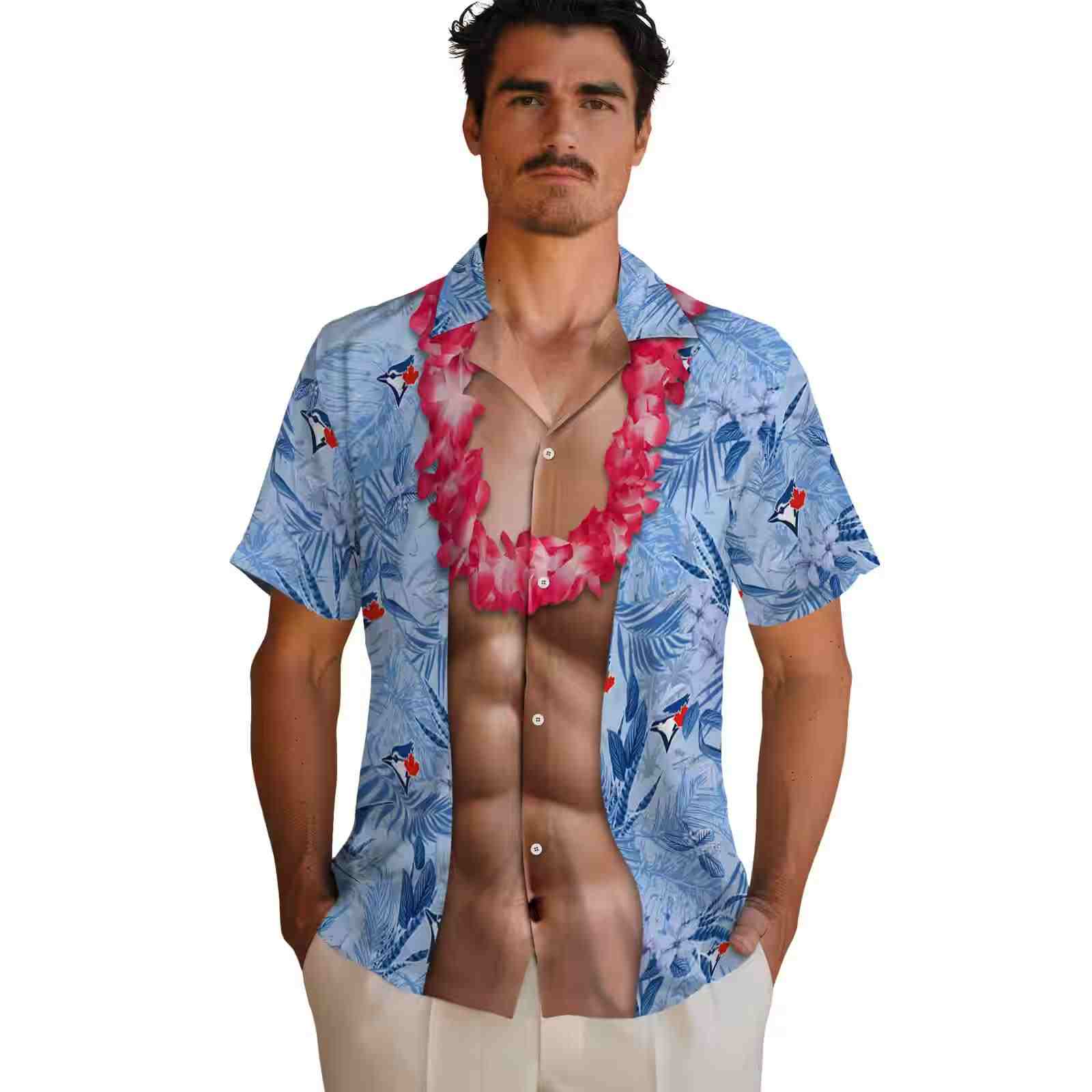 toronto blue jays chest illusion blue hawaiian shirt fashion forward