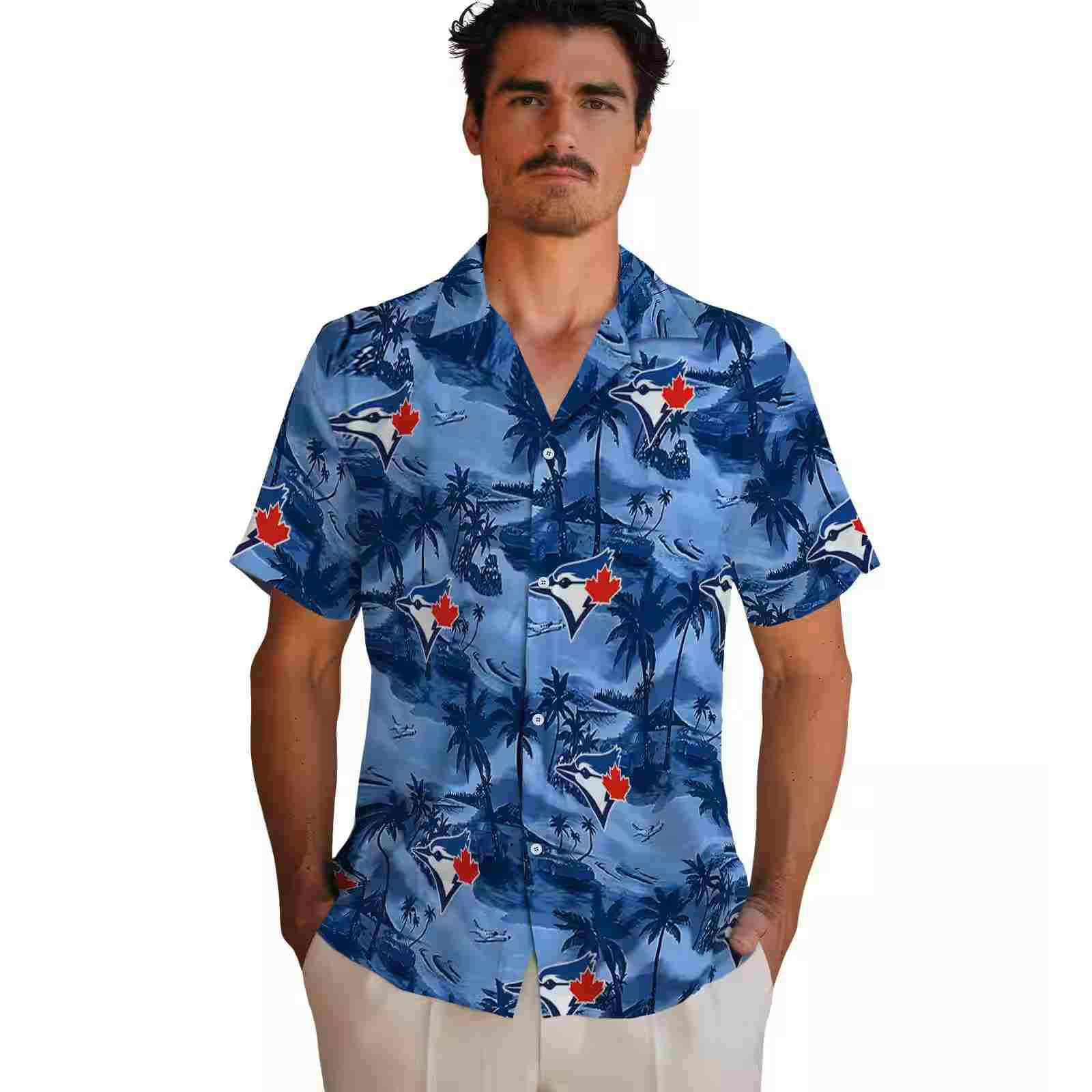 toronto blue jays coastal palms blue hawaiian shirt fashion forward