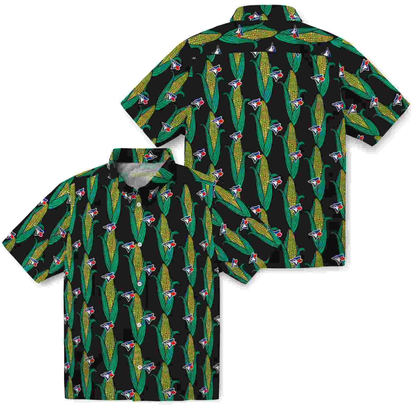 toronto blue jays corn motifs black green hawaiian shirt high quality