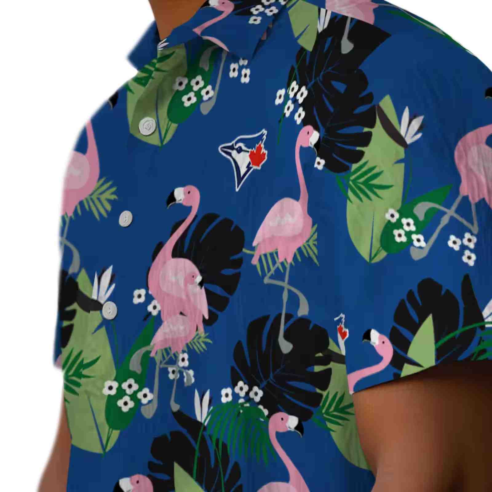 toronto blue jays flamingo leaf motif blue hawaiian shirt trendy