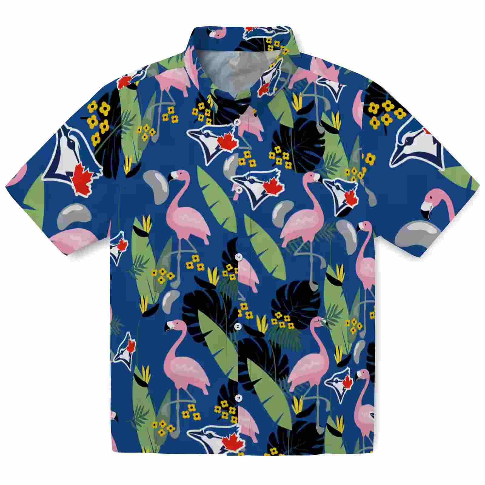 Toronto Blue Jays Flamingo Leaves Blue Hawaiian Shirt