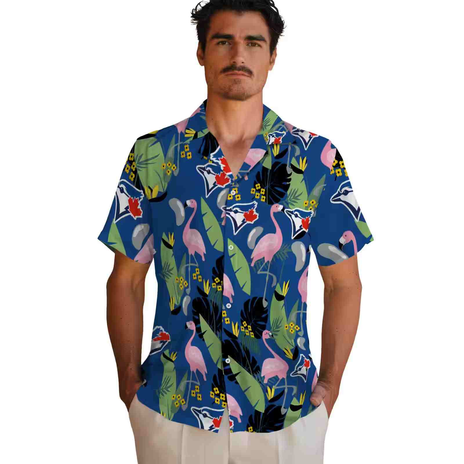 toronto blue jays flamingo leaves blue hawaiian shirt fashion forward