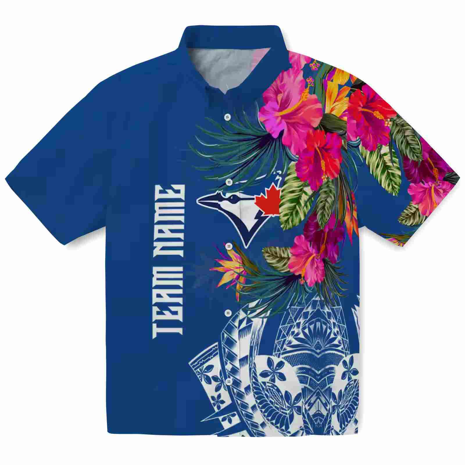 Toronto Blue Jays Floral Polynesian Blue Hawaiian Shirt