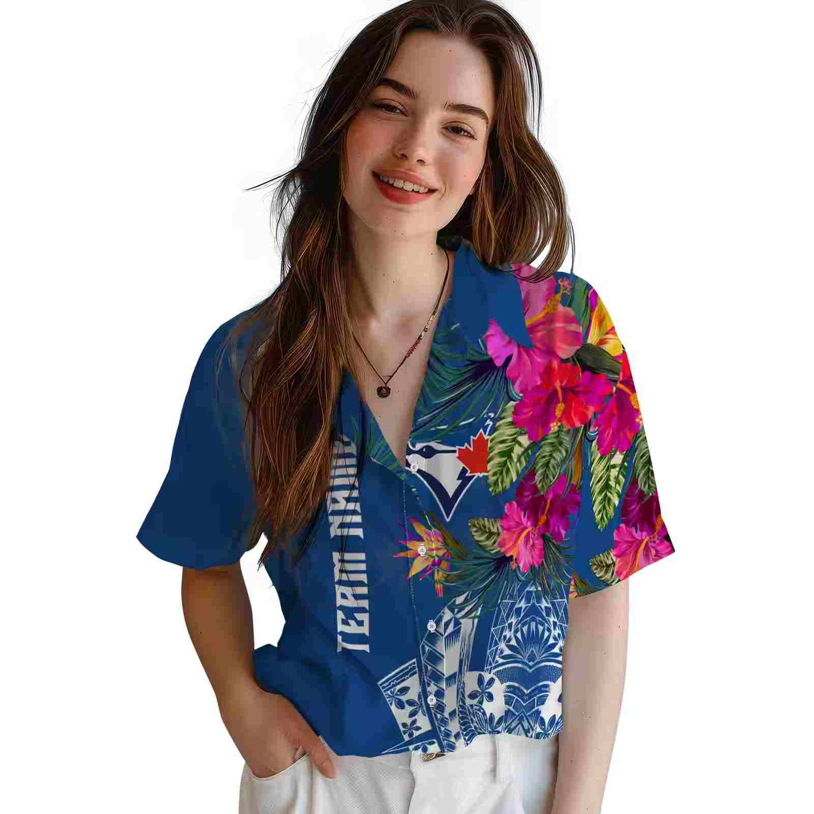 toronto blue jays floral polynesian blue hawaiian shirt latest model