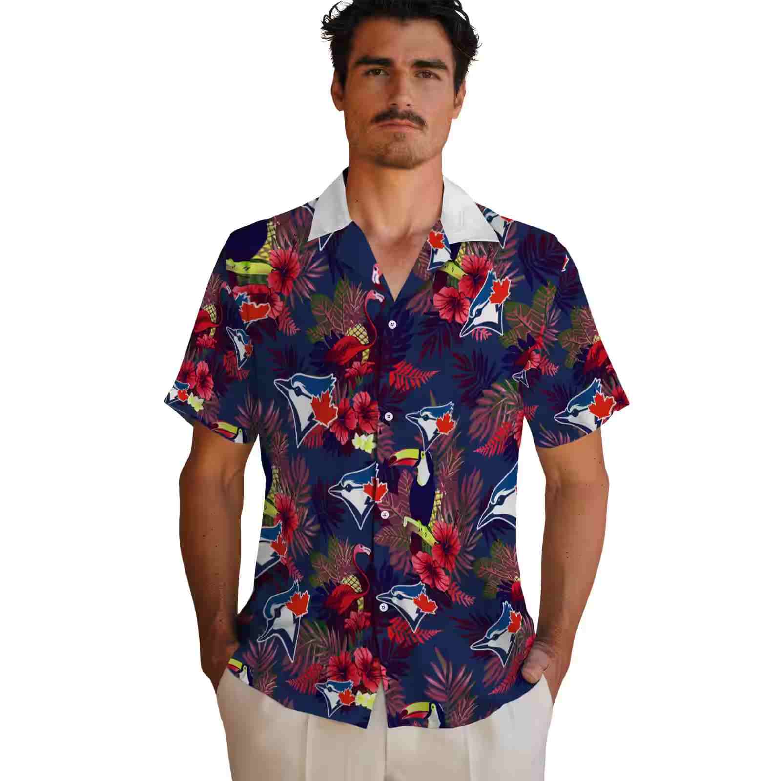 toronto blue jays floral toucan blue red hawaiian shirt fashion forward