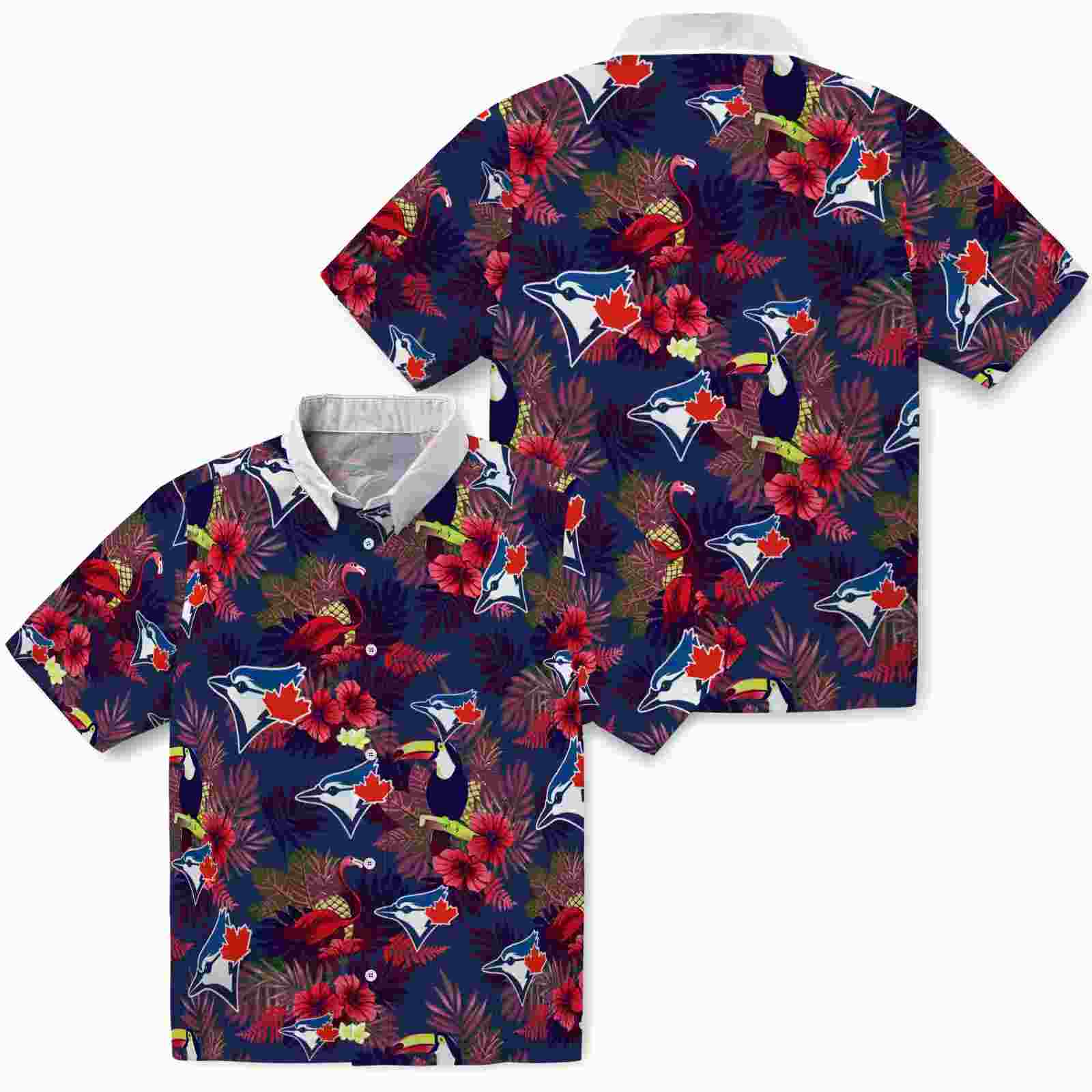 toronto blue jays floral toucan blue red hawaiian shirt high quality