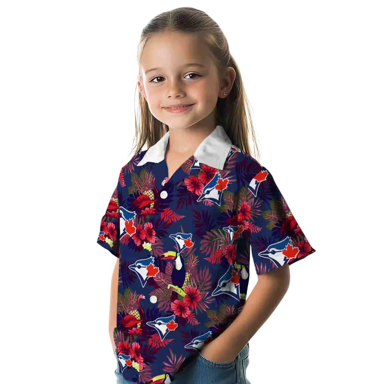 toronto blue jays floral toucan blue red hawaiian shirt premium grade