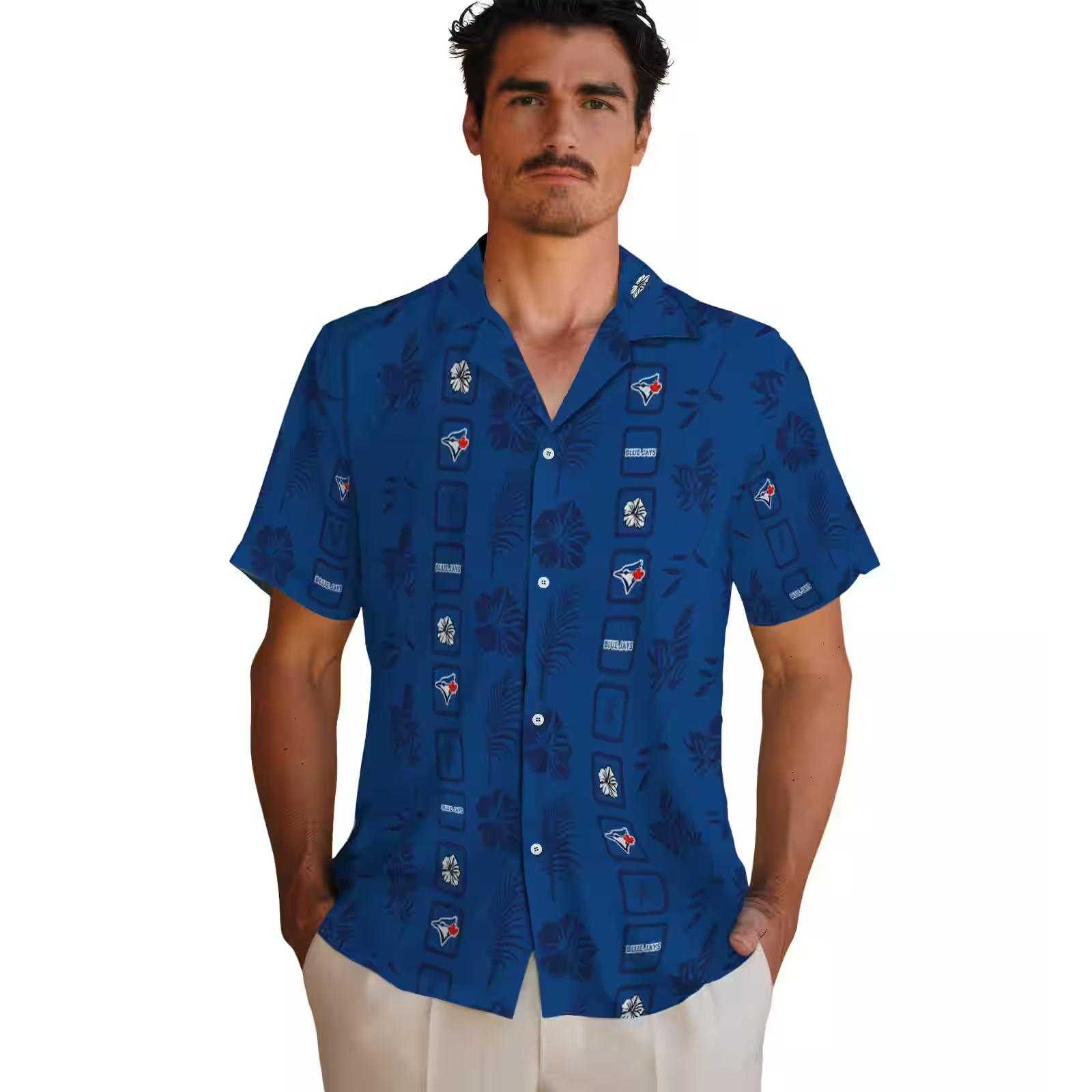 toronto blue jays framed floral blue hawaiian shirt fashion forward